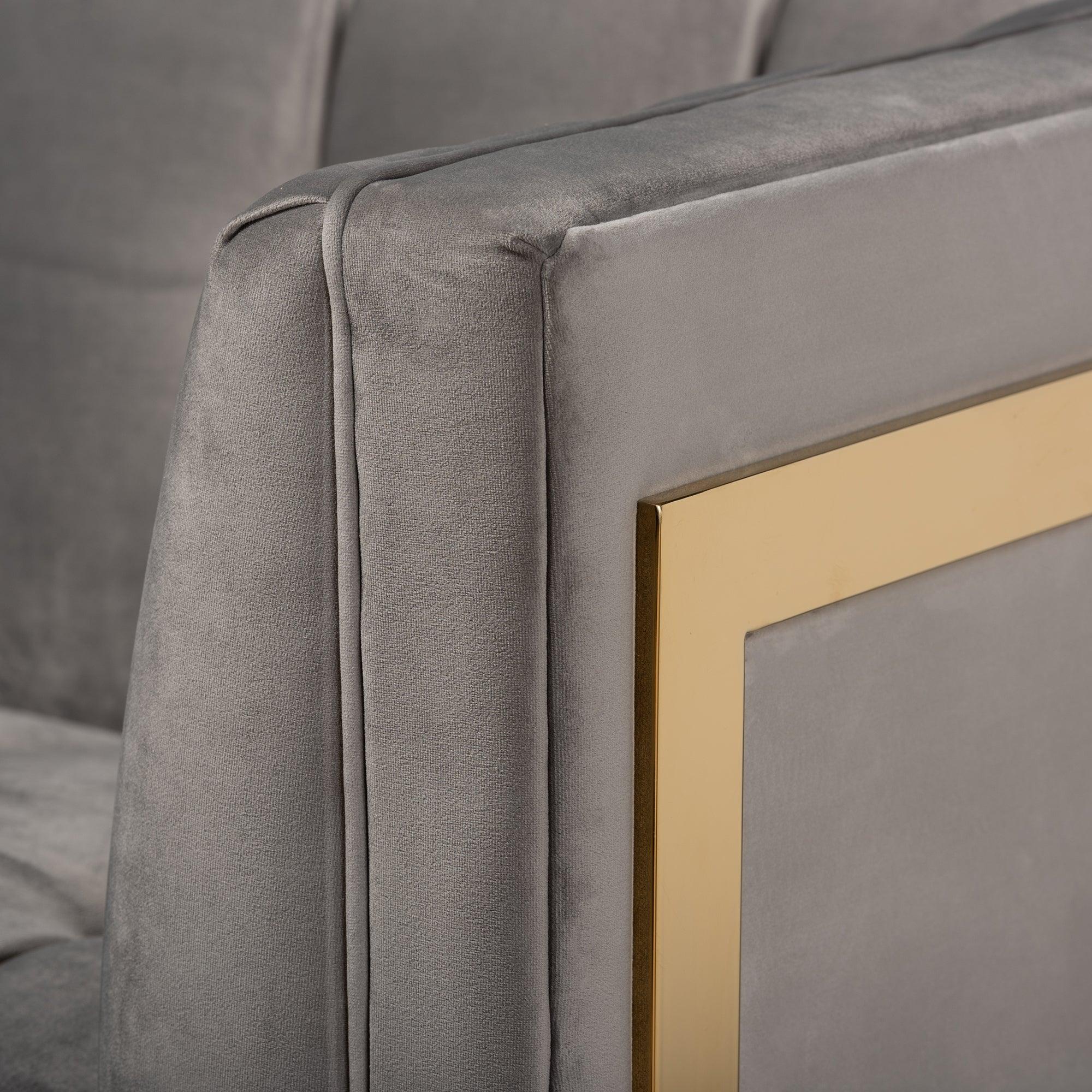 Ambra Glam and Luxe Velvet Fabric Upholstered and Button Tufted Sofa with -Tone Frame