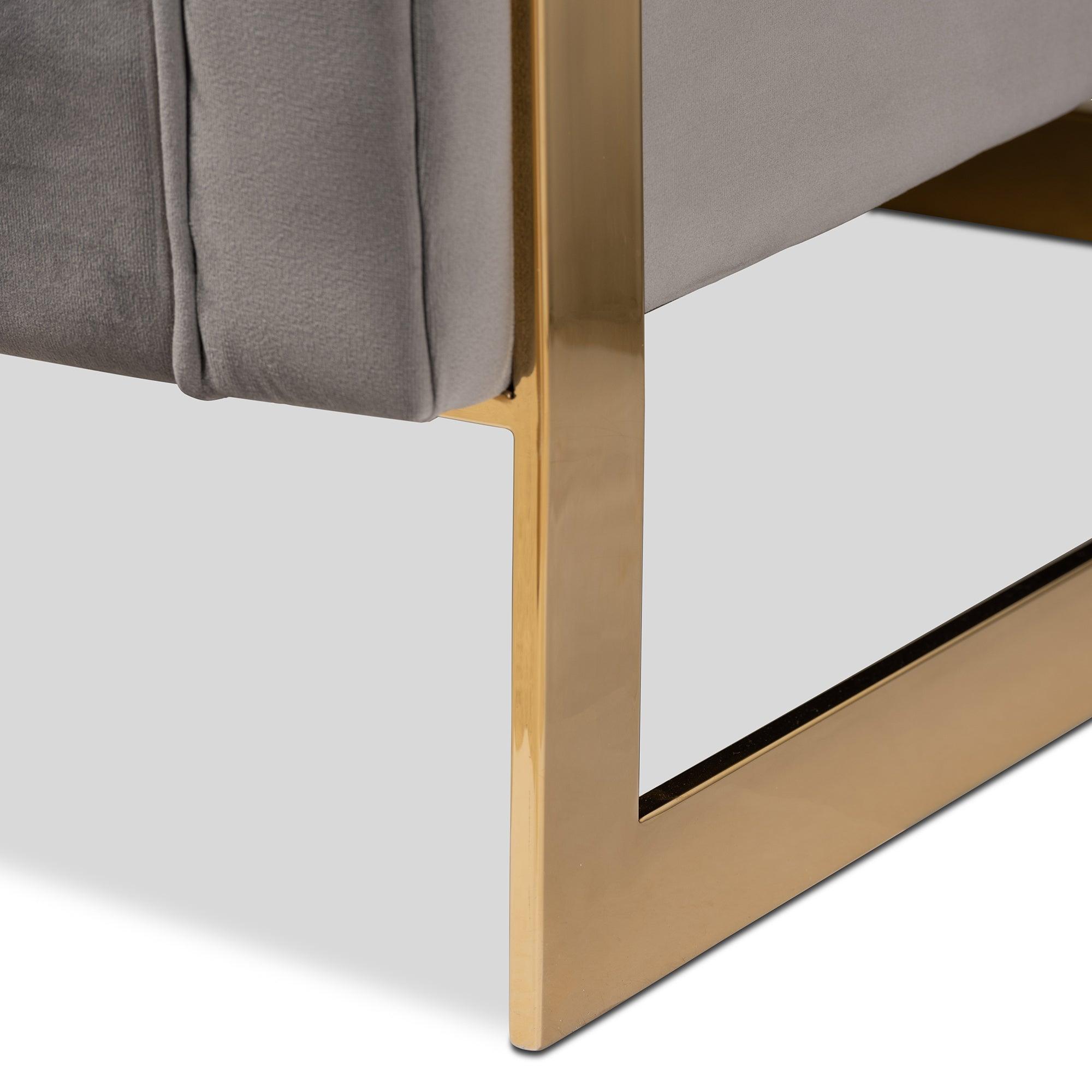 Ambra Glam and Luxe Velvet Fabric Upholstered and Button Tufted Sofa with -Tone Frame