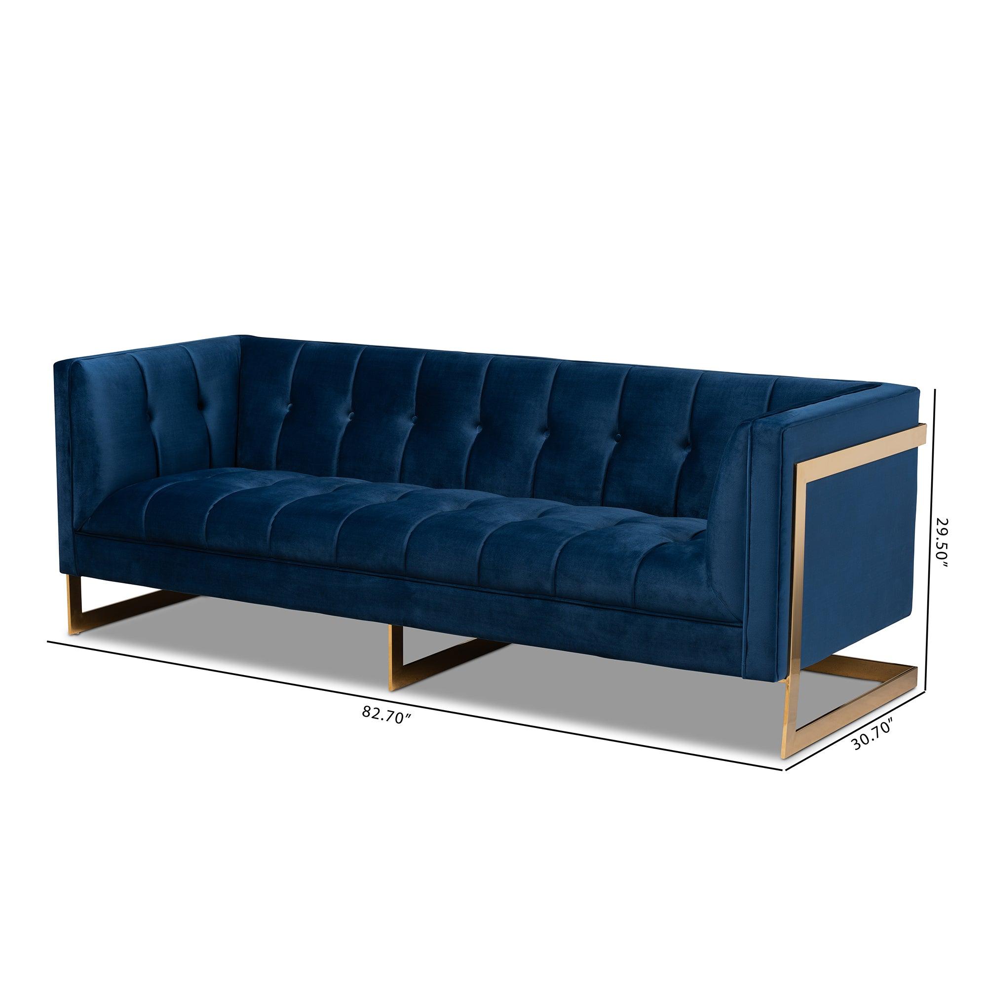 Ambra Glam and Luxe Royal Velvet Fabric Upholstered and Button Tufted Sofa with -Tone Frame