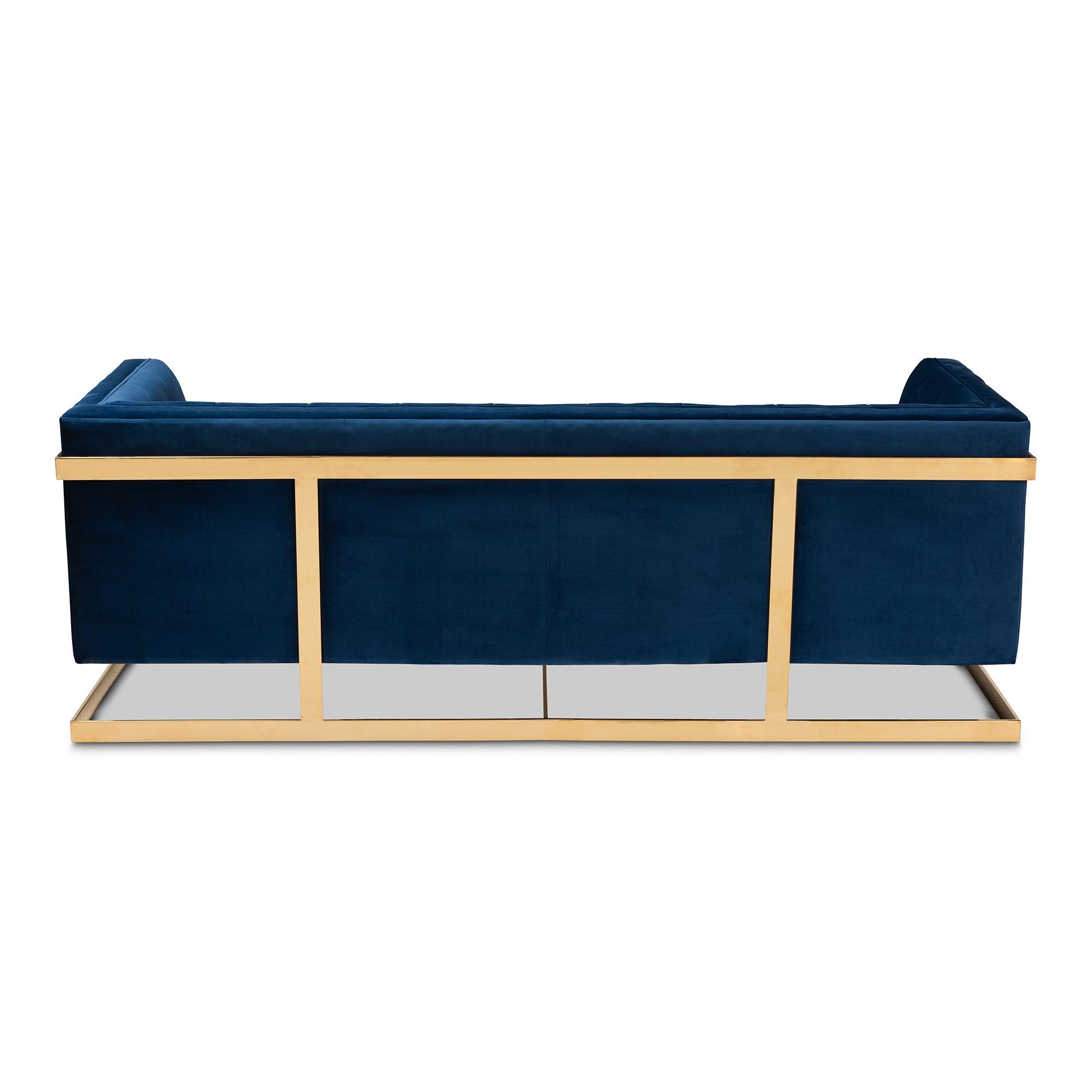 Ambra Glam and Luxe Royal Velvet Fabric Upholstered and Button Tufted Sofa with -Tone Frame