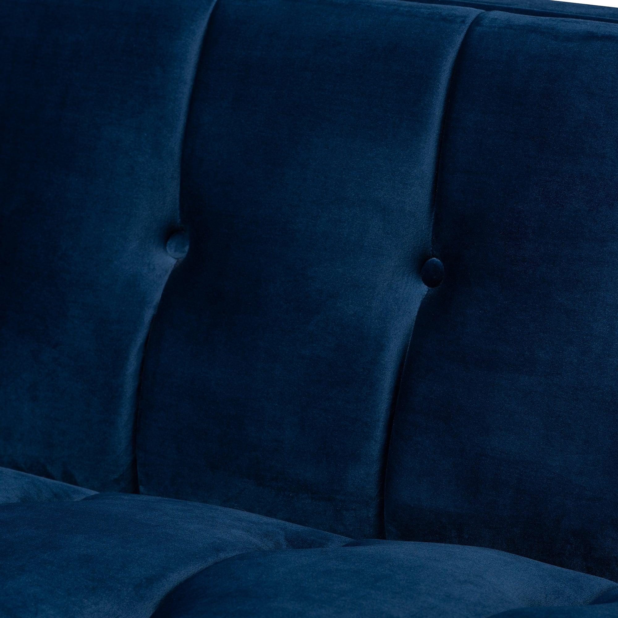 Ambra Glam and Luxe Royal Velvet Fabric Upholstered and Button Tufted Sofa with -Tone Frame
