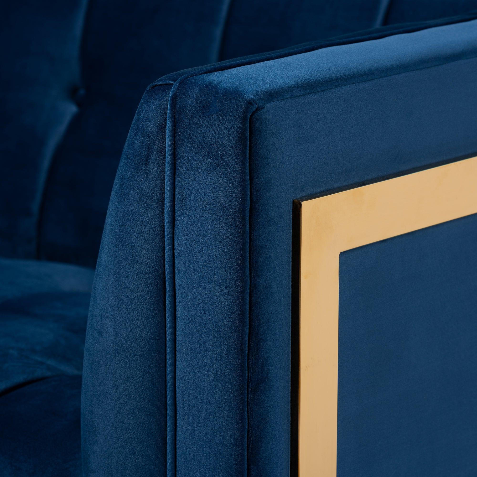 Ambra Glam and Luxe Royal Velvet Fabric Upholstered and Button Tufted Sofa with -Tone Frame
