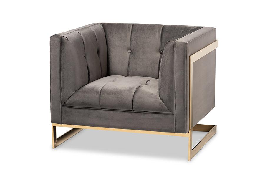 Ambra Glam and Luxe Velvet Fabric Upholstered and Button Tufted Armchair with -Tone Frame