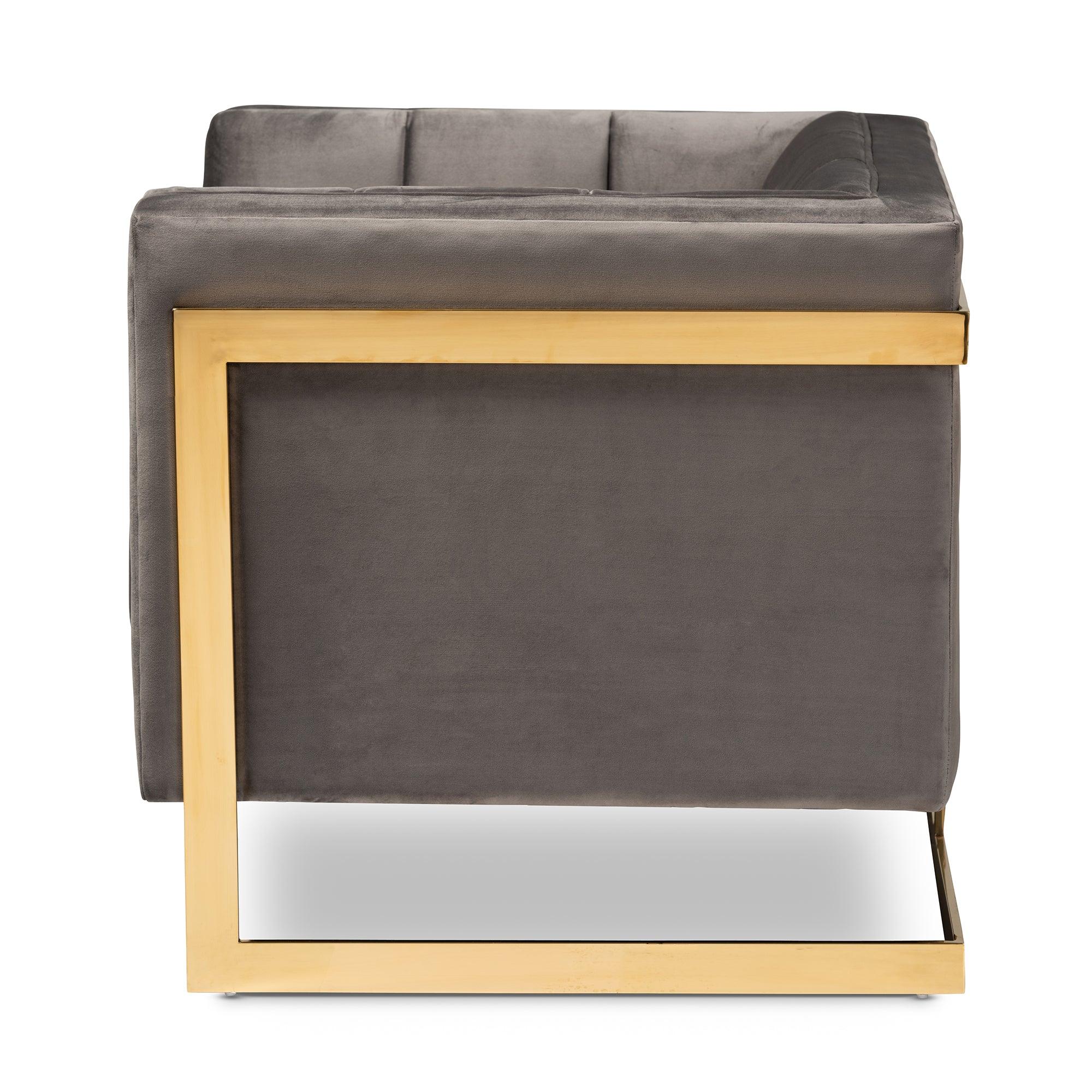 Ambra Glam and Luxe Velvet Fabric Upholstered and Button Tufted Armchair with -Tone Frame