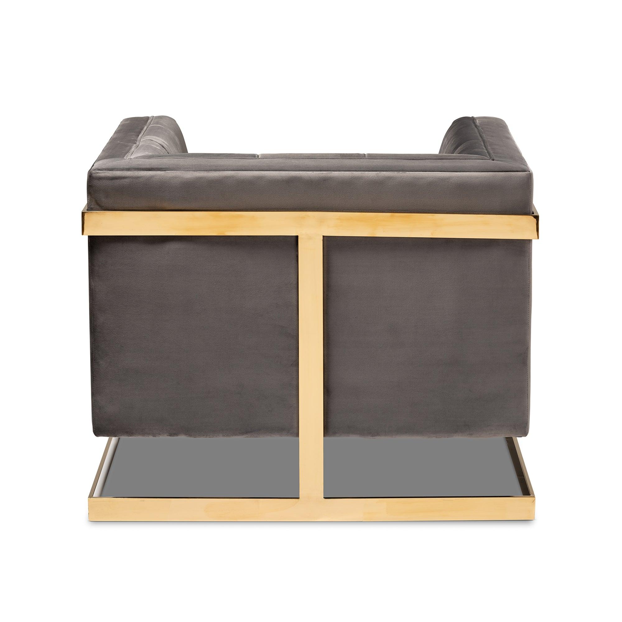 Ambra Glam and Luxe Velvet Fabric Upholstered and Button Tufted Armchair with -Tone Frame