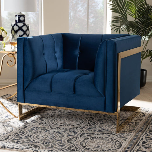 Ambra Glam and Luxe Royal Velvet Fabric Upholstered and Button Tufted Armchair