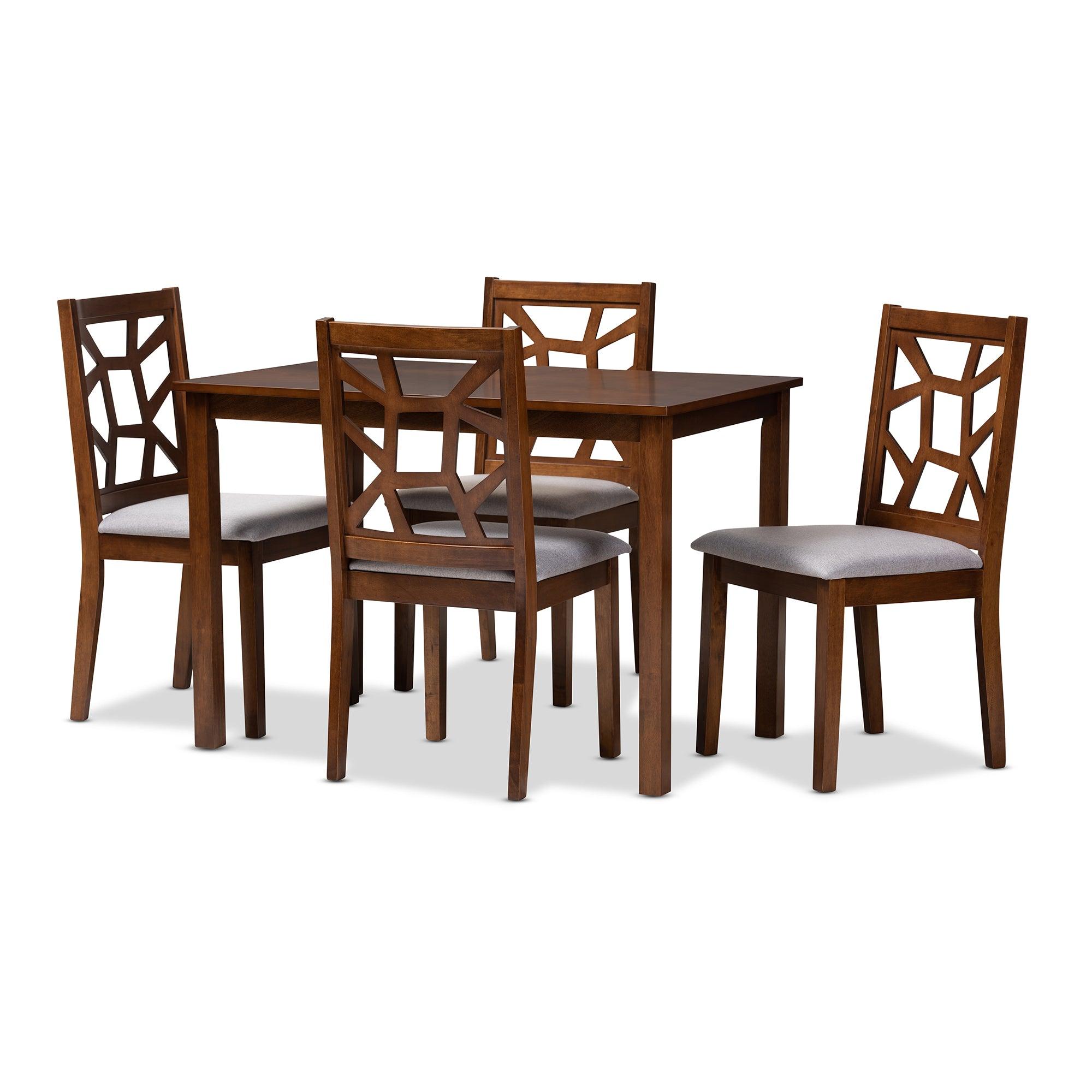 Abilene Mid-Century Finished and Fabric Upholstered 5-Piece Dining Set