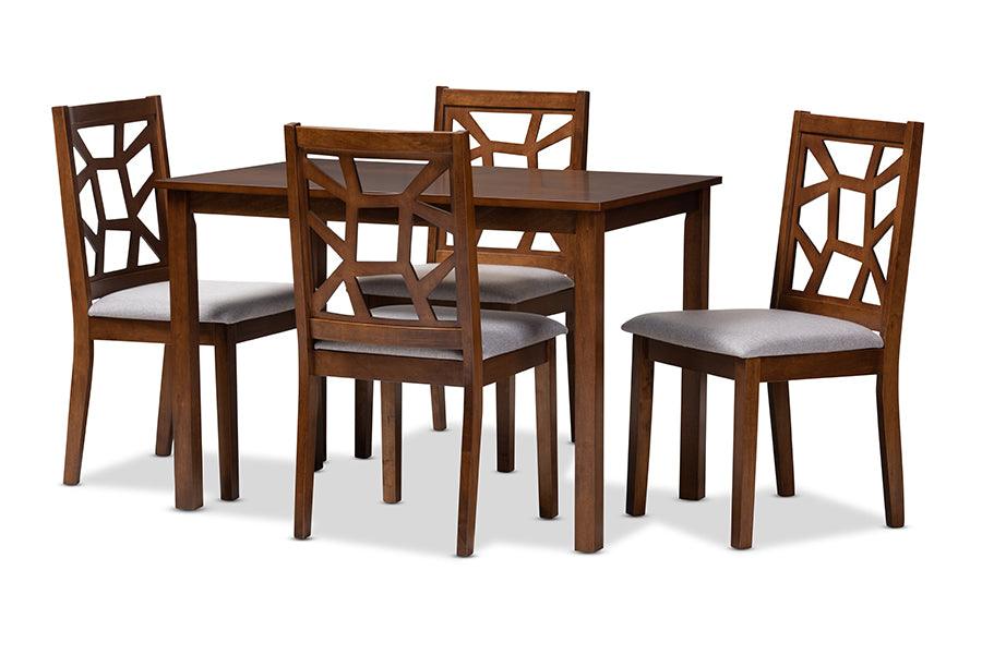 Abilene Mid-Century Finished and Fabric Upholstered 5-Piece Dining Set