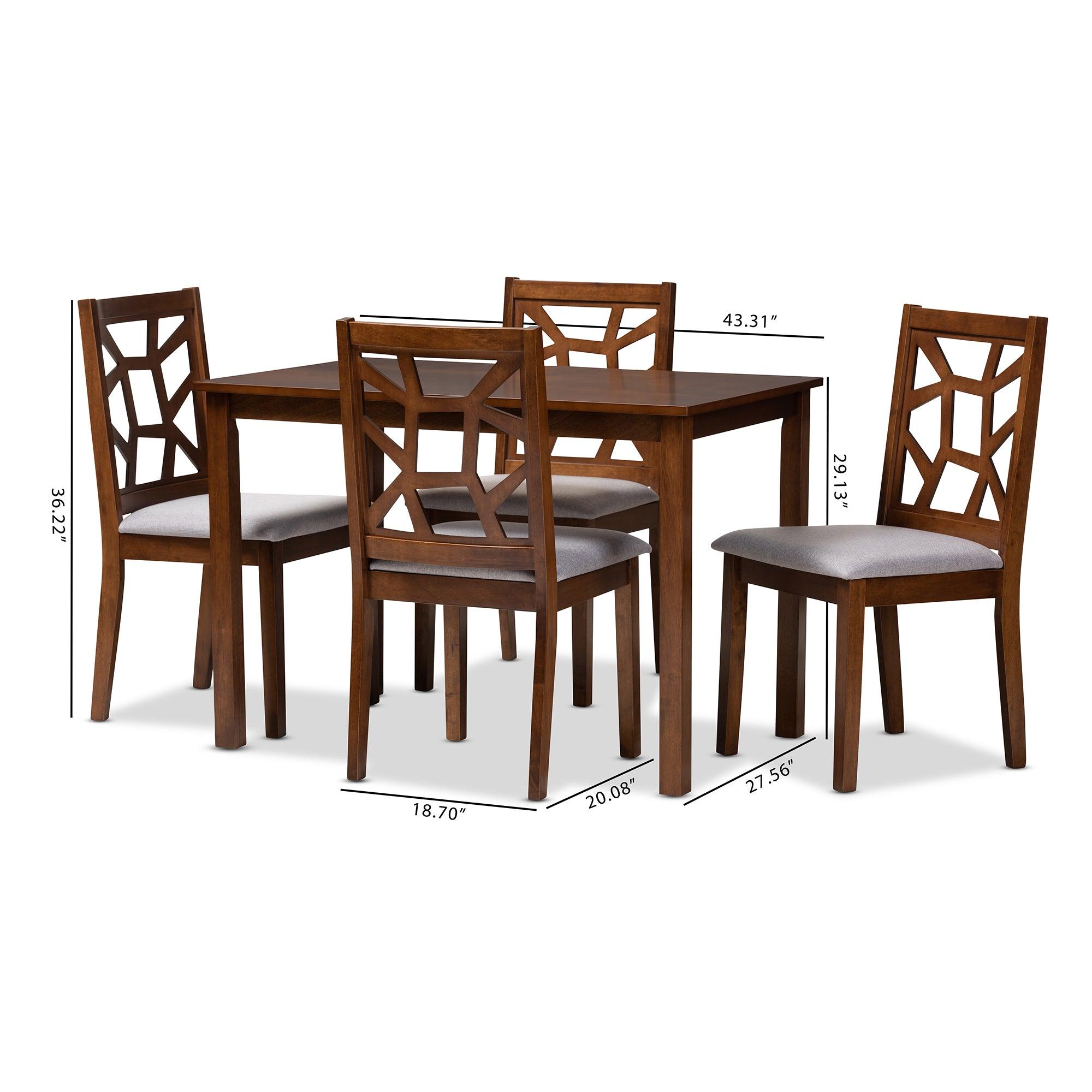 Abilene Mid-Century Finished and Fabric Upholstered 5-Piece Dining Set
