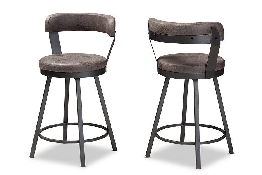 Arcene Rustic and Industrial Fabric Upholstered 2-Piece Counter Stool Set