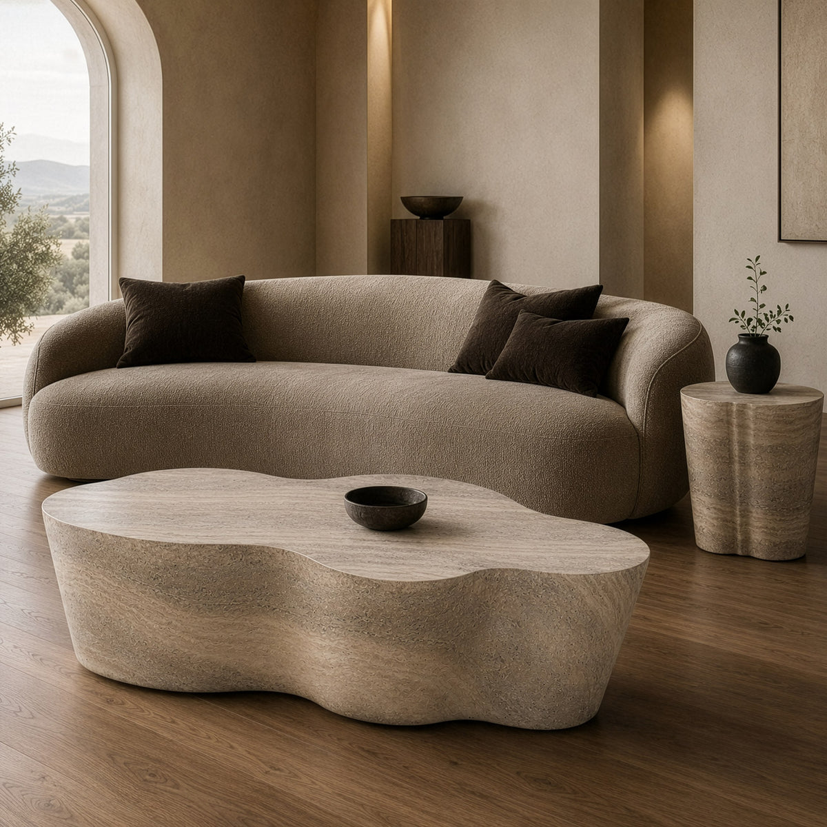 Meru - Modern Faux Travertine Concrete End Table