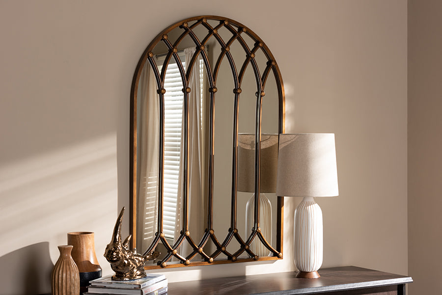 Freja Vintage Farmhouse Finished Arched Window Accent Wall Mirror