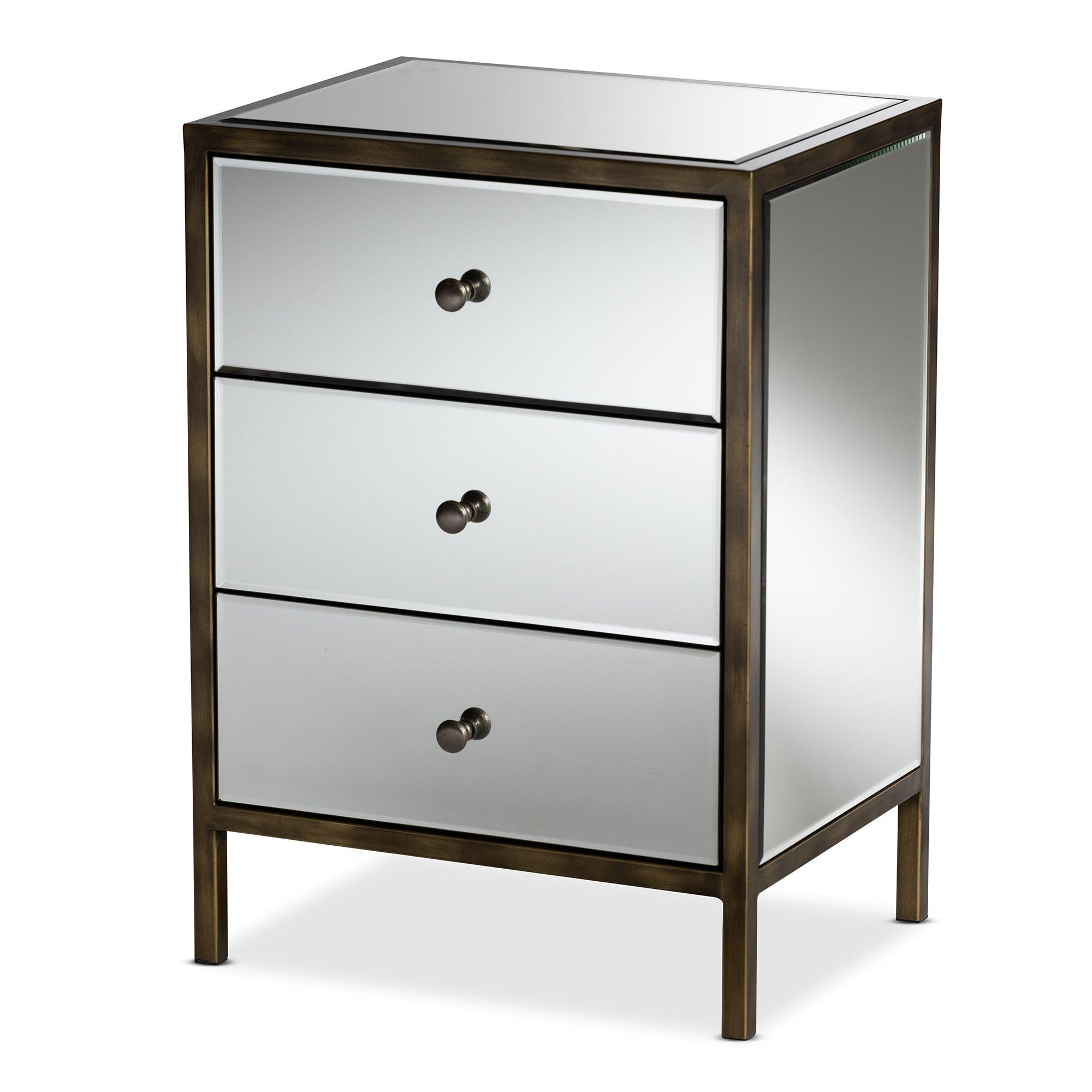 Nouria Modern and Contemporary Hollywood Regency Glamour Style Mirrored 3-Drawer End Table