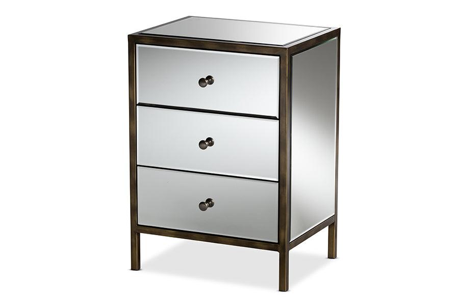 Nouria Modern and Contemporary Hollywood Regency Glamour Style Mirrored 3-Drawer End Table