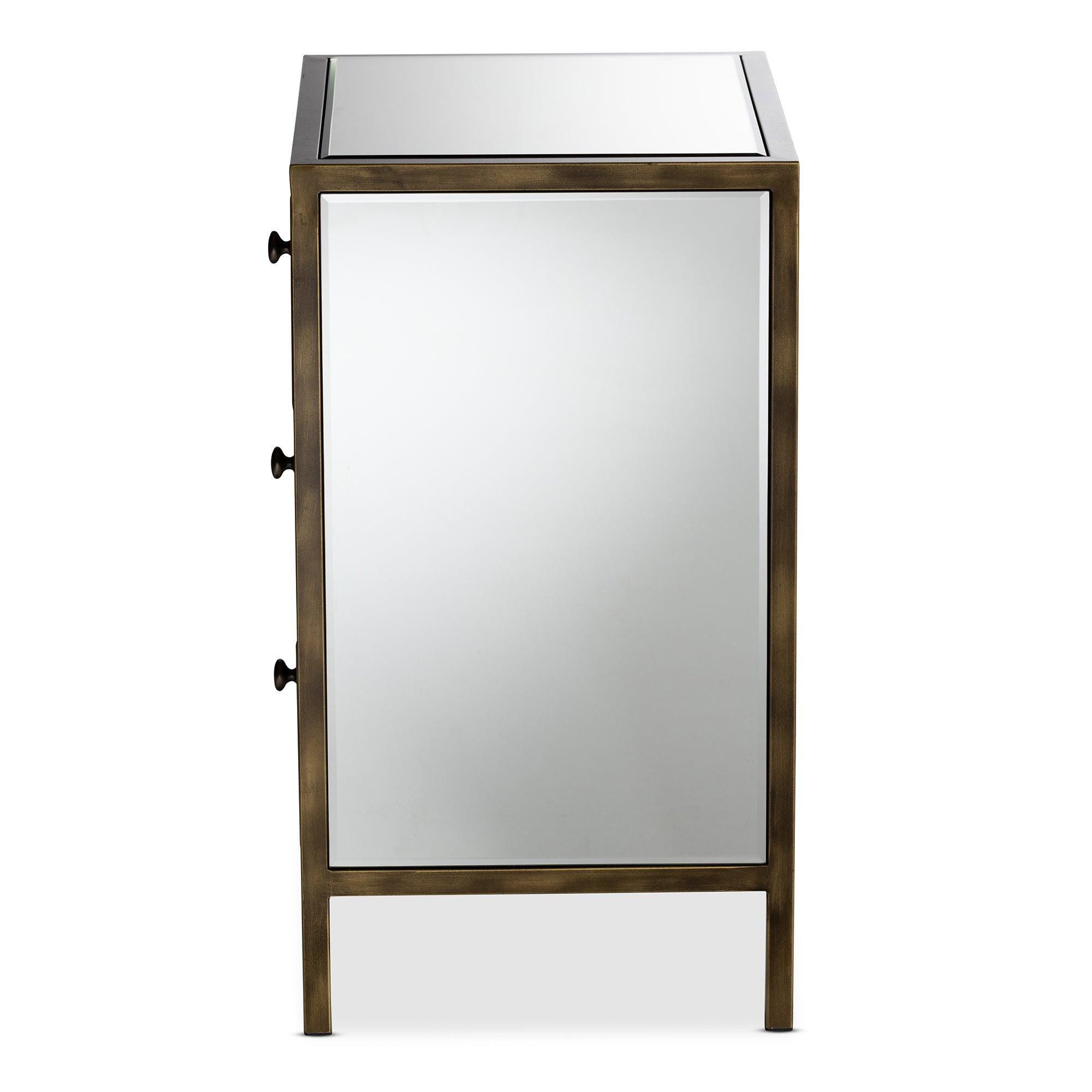 Nouria Modern and Contemporary Hollywood Regency Glamour Style Mirrored 3-Drawer End Table