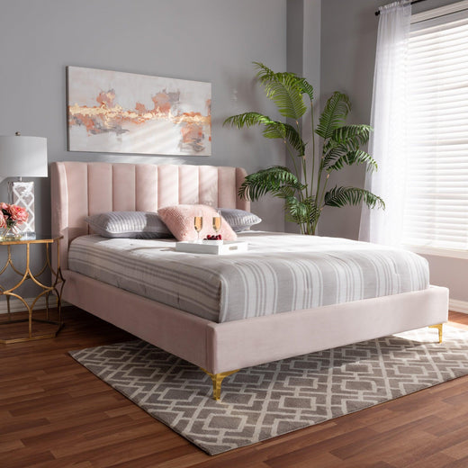Saverio Glam and Luxe Light Velvet Fabric Upholstered Platform Bed