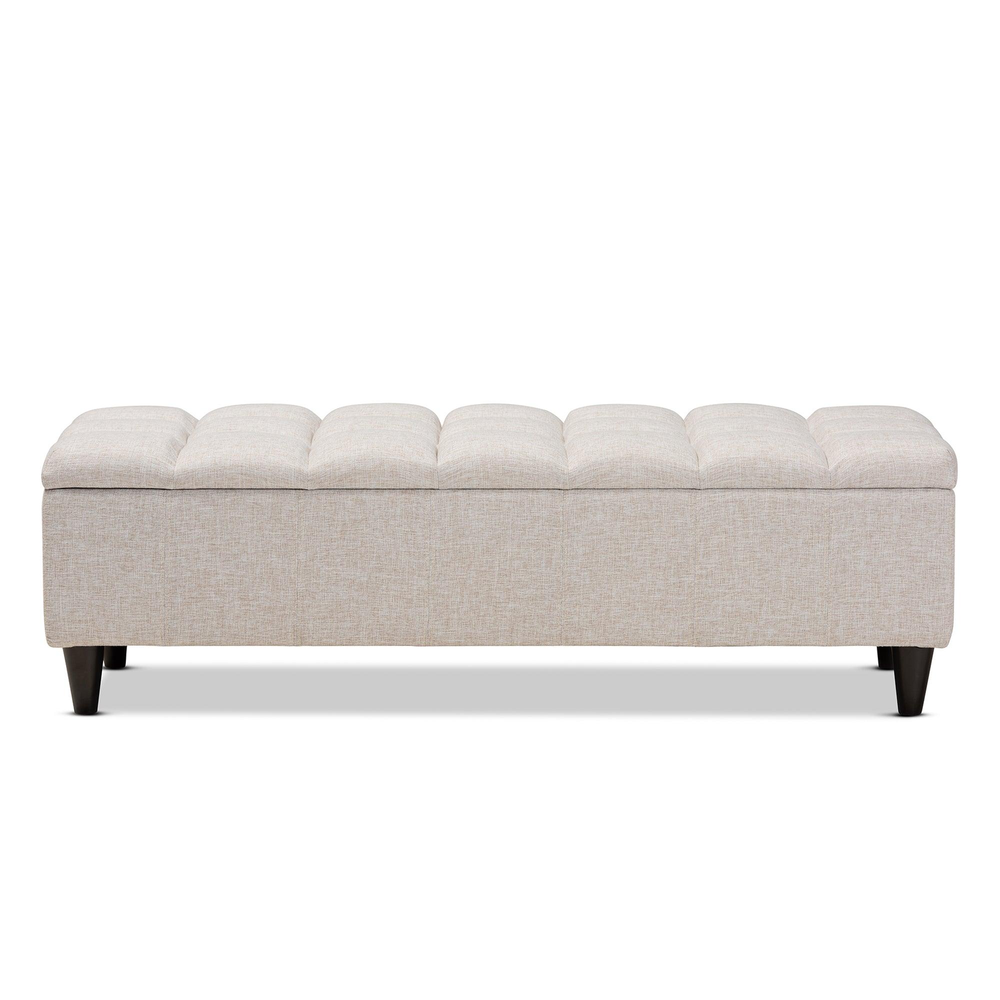 Brette Mid-Century Modern Fabric Upholstered Finished Wood Storage Bench Ottoman