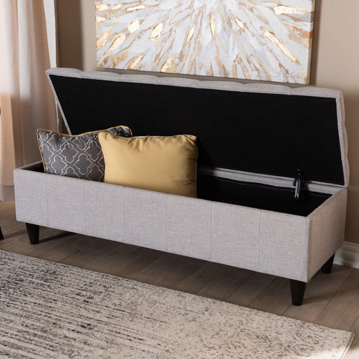 Brette Mid-Century Modern ish Fabric Upholstered Finished Wood Storage Bench