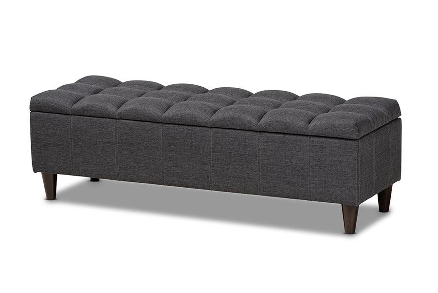 Brette Mid-Century Modern Fabric Upholstered Finished Wood Storage Bench Ottoman