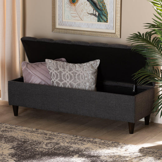 Brette Mid-Century Modern Fabric Upholstered Finished Wood Storage Bench