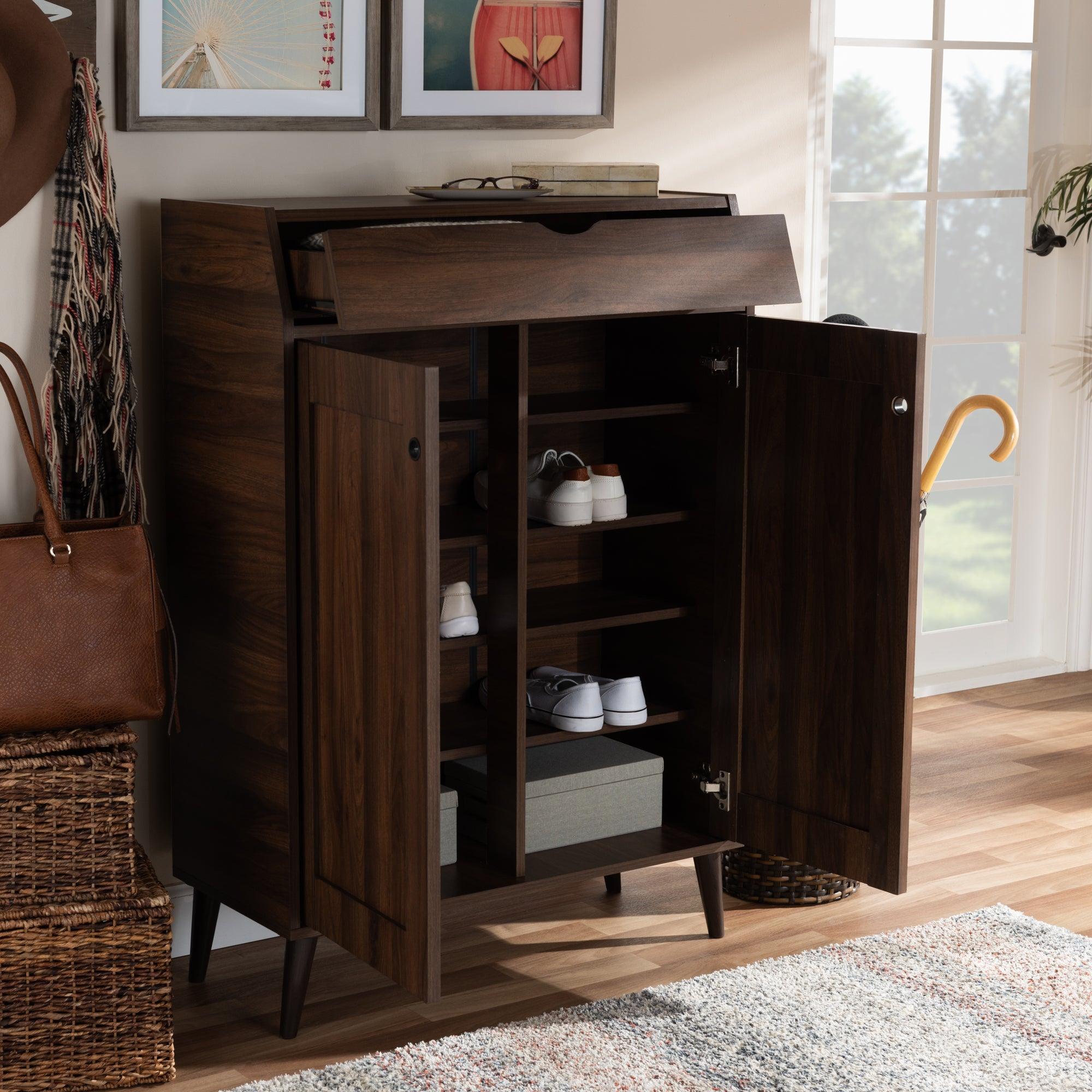 Cormier Mid-Century Modern finished 2-Door Wood Entryway Shoe Storage Cabinet