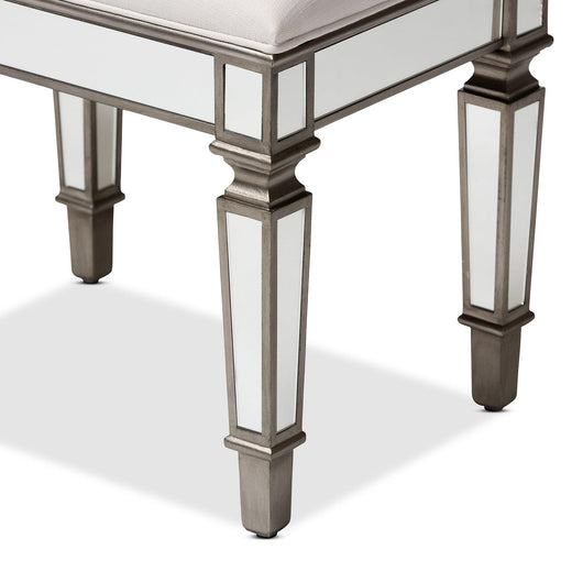 Marielle Hollywood Regency Glamour Style Off Fabric Upholstered Mirrored Ottoman