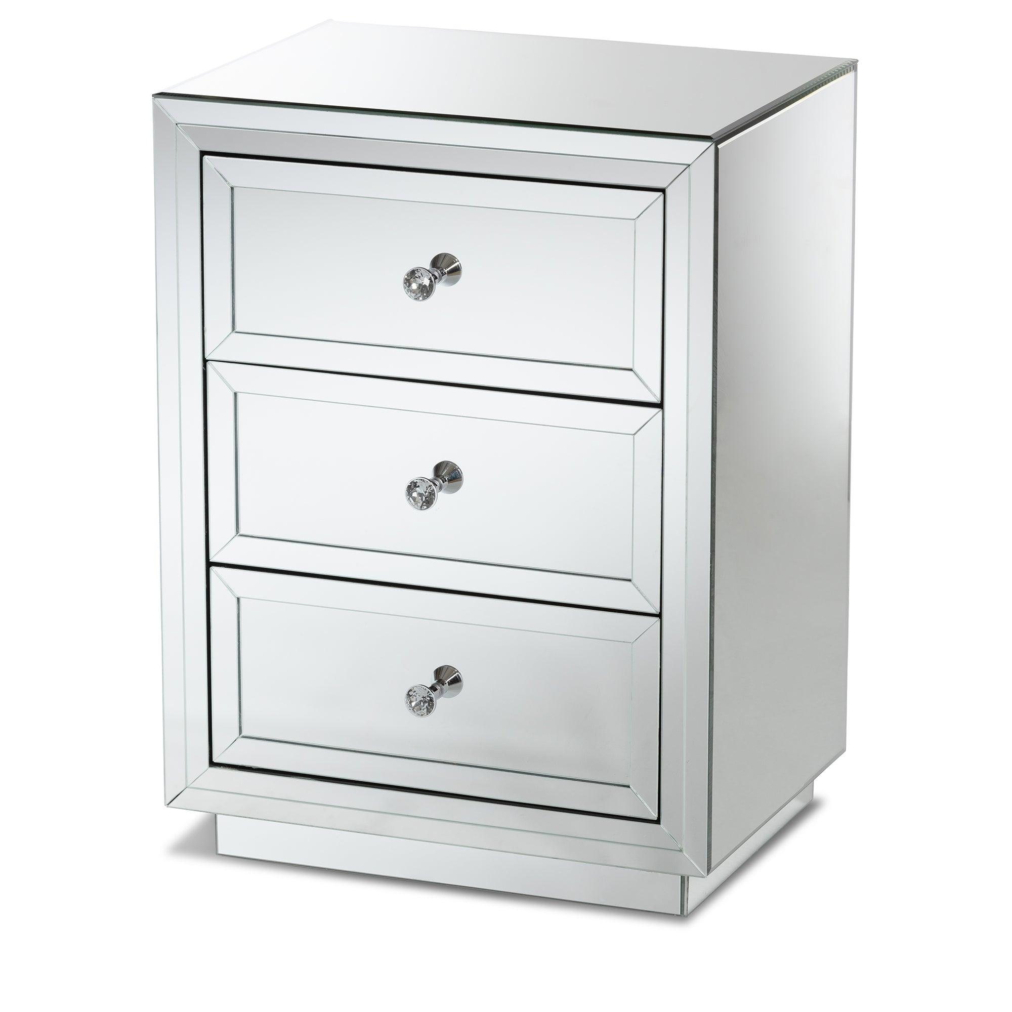 Lina Modern and Contemporary Hollywood Regency Glamour Style Mirrored 3-Drawer End Table