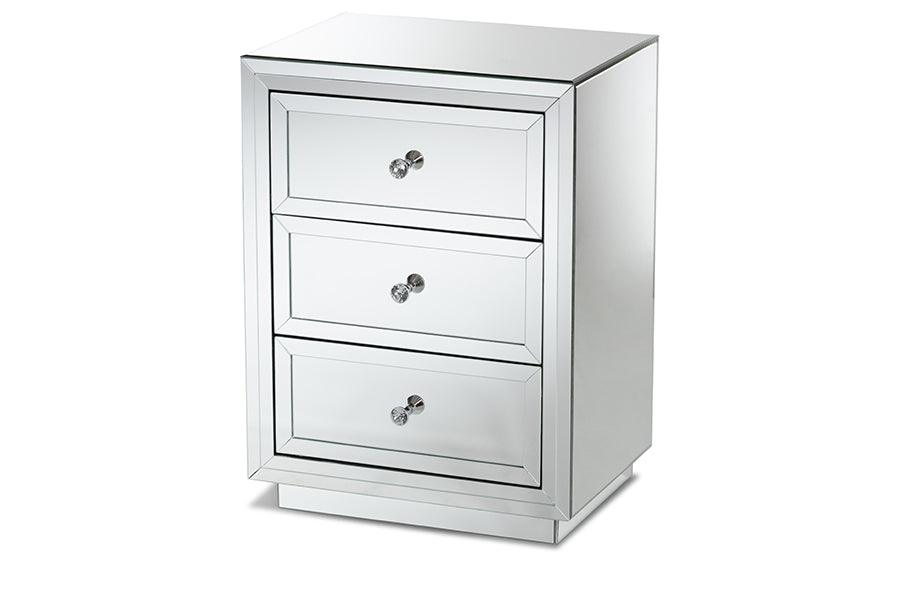 Lina Modern and Contemporary Hollywood Regency Glamour Style Mirrored 3-Drawer End Table