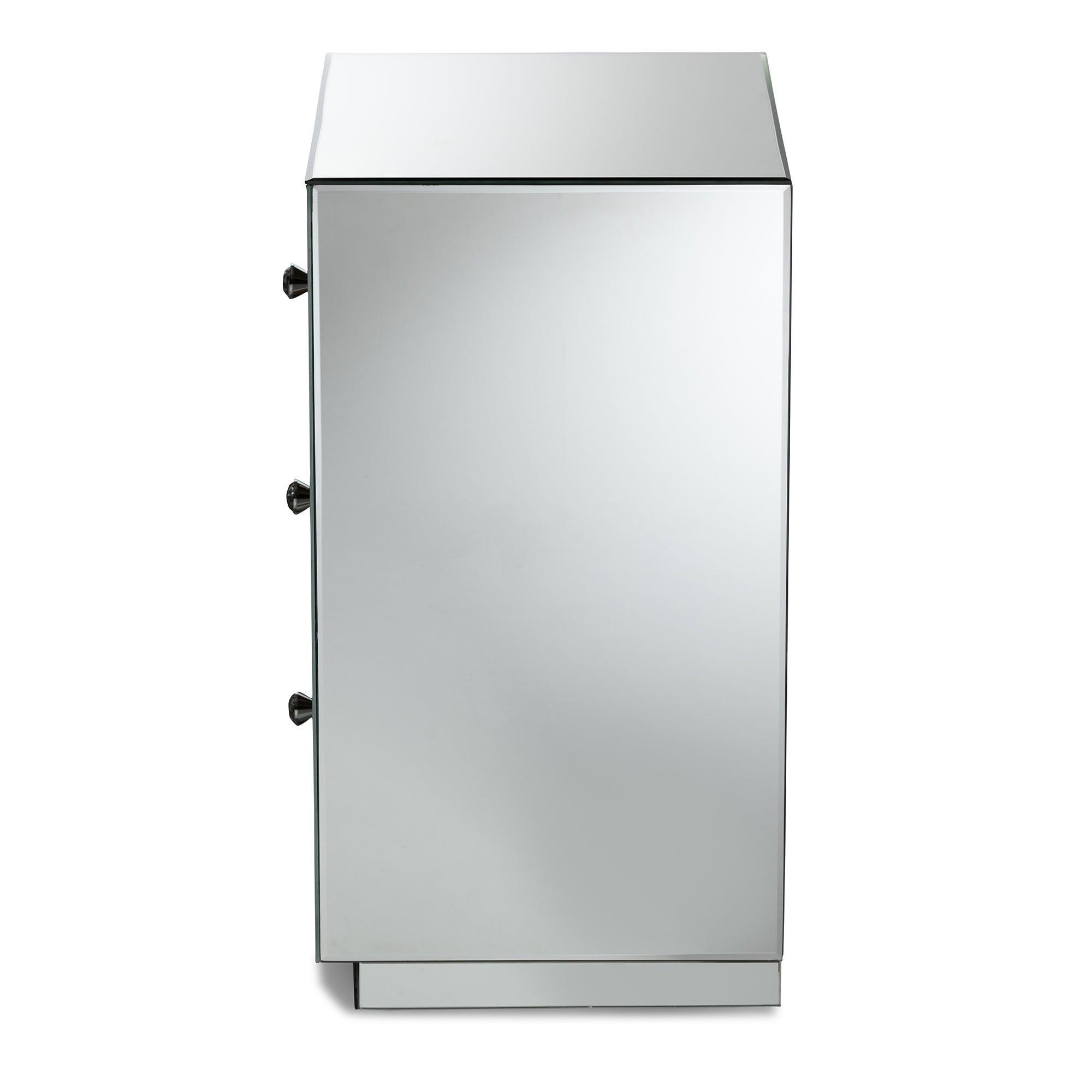 Lina Modern and Contemporary Hollywood Regency Glamour Style Mirrored 3-Drawer End Table