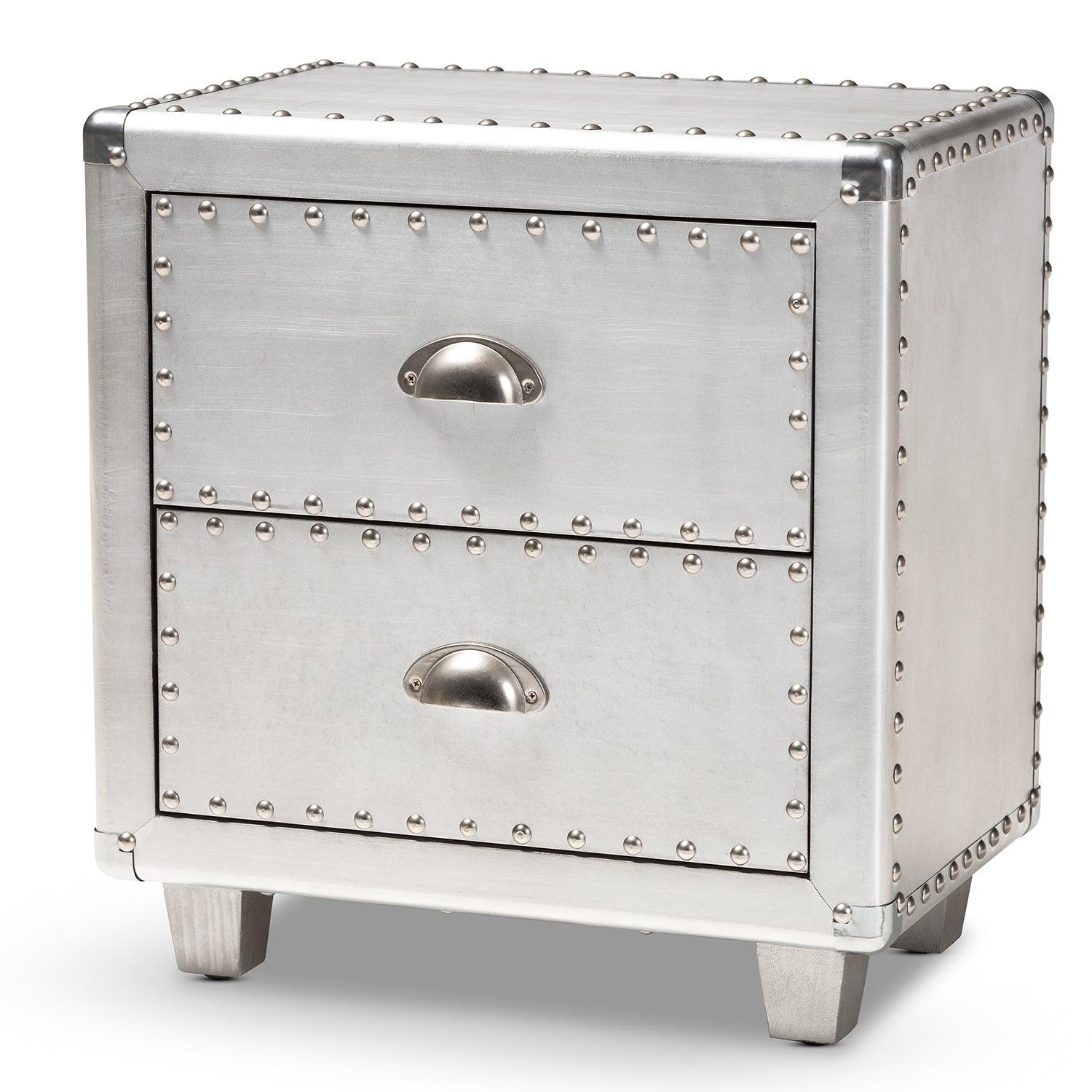 Davet French Industrial Metal 2-Drawer End Table