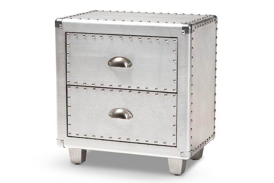 Davet French Industrial Metal 2-Drawer End Table