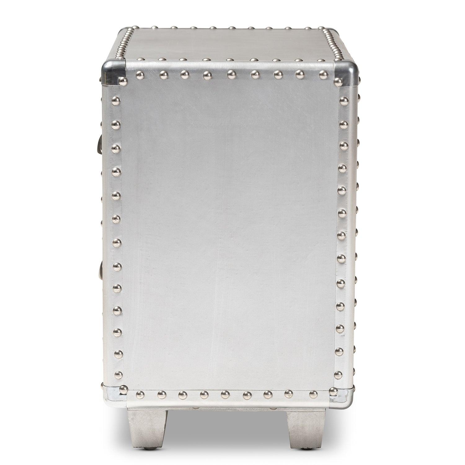 Davet French Industrial Metal 2-Drawer End Table