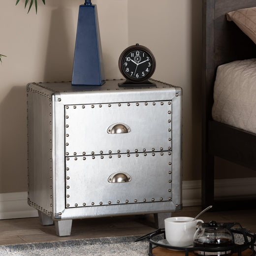 Davet French Industrial Metal 2-Drawer End Table