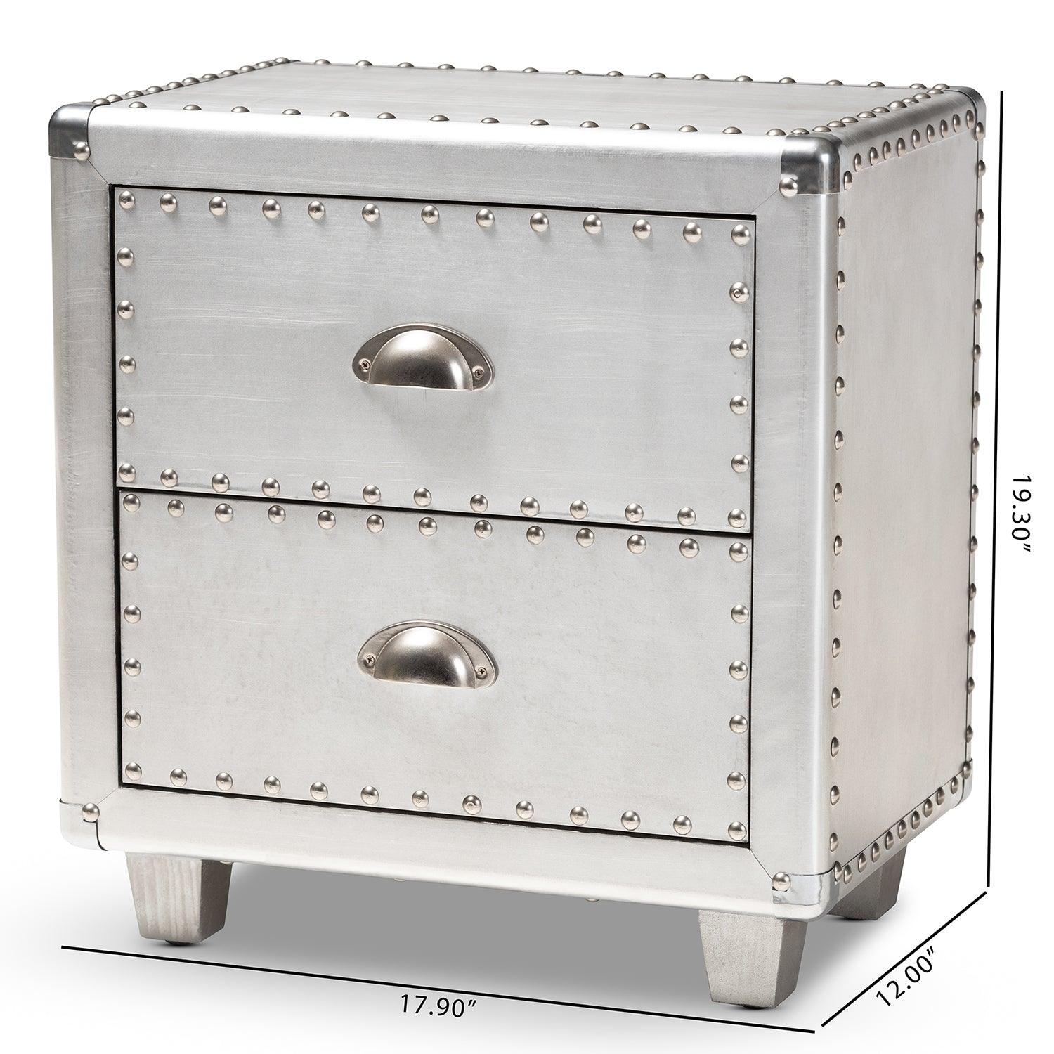 Davet French Industrial Metal 2-Drawer End Table