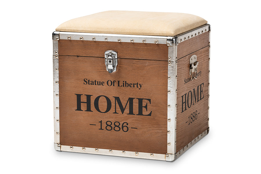 Violetta Vintage Industrial Fabric Upholstered Wood Storage Trunk