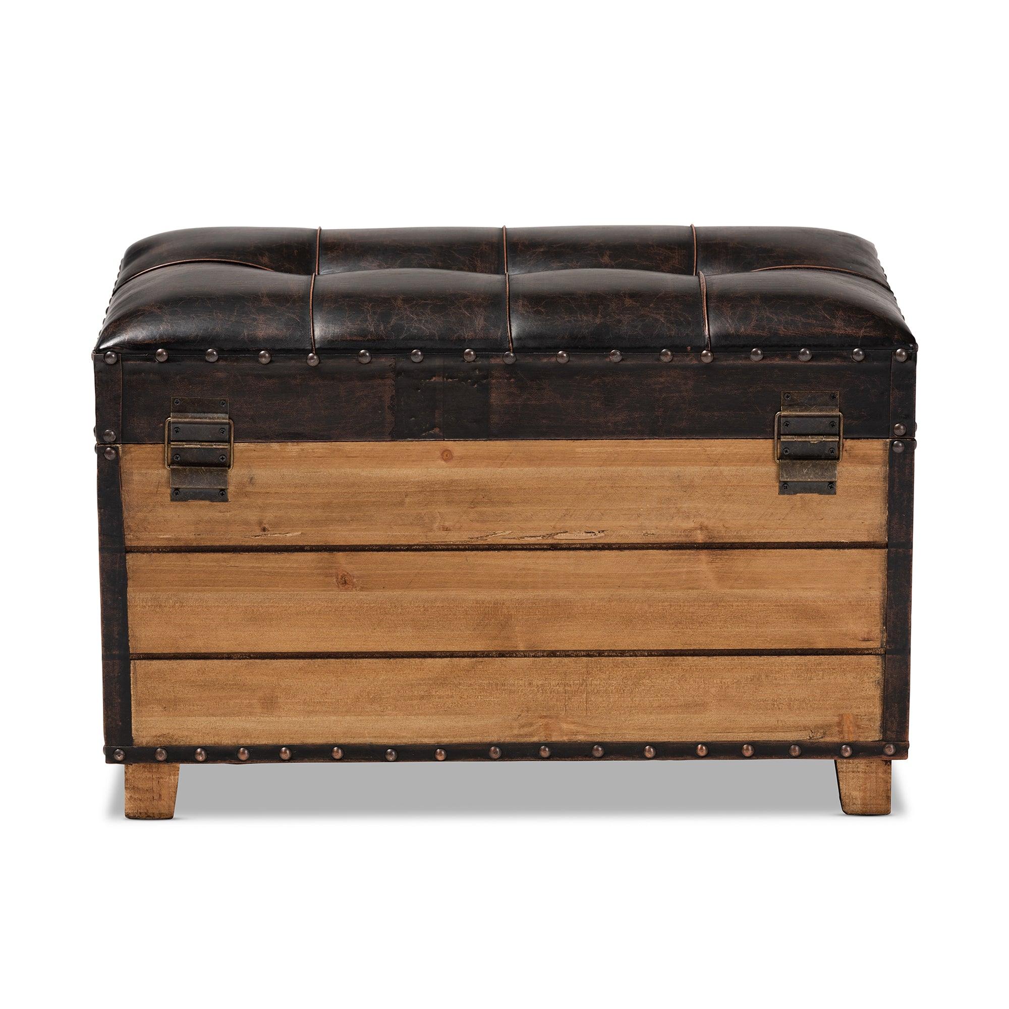 Marelli Rustic Faux Leather Upholstered 2-Piece Wood Storage Trunk Ottoman Set