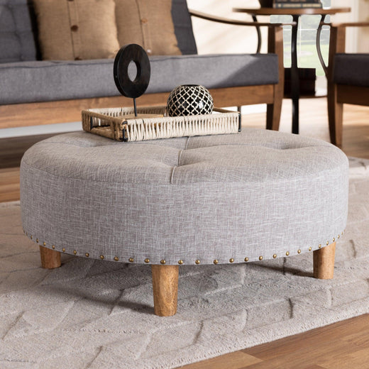 Vinet Modern and Contemporary Light Fabric Upholstered Wood Cocktail Ottoman