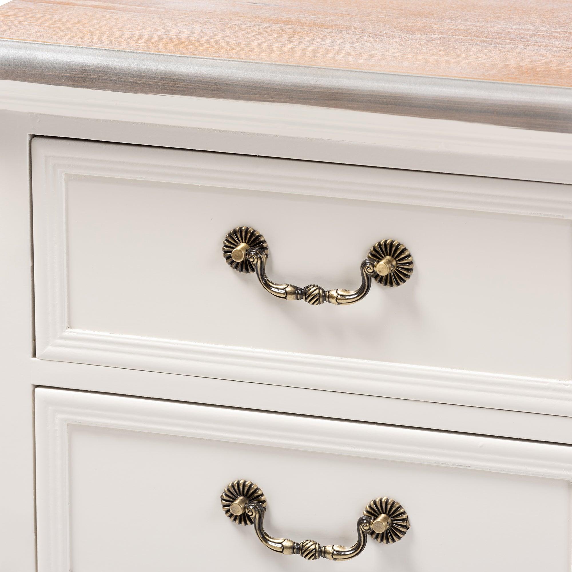 Capucine Antique French Country Cottage Two Tone washed and Finished Wood 3-Drawer End Table