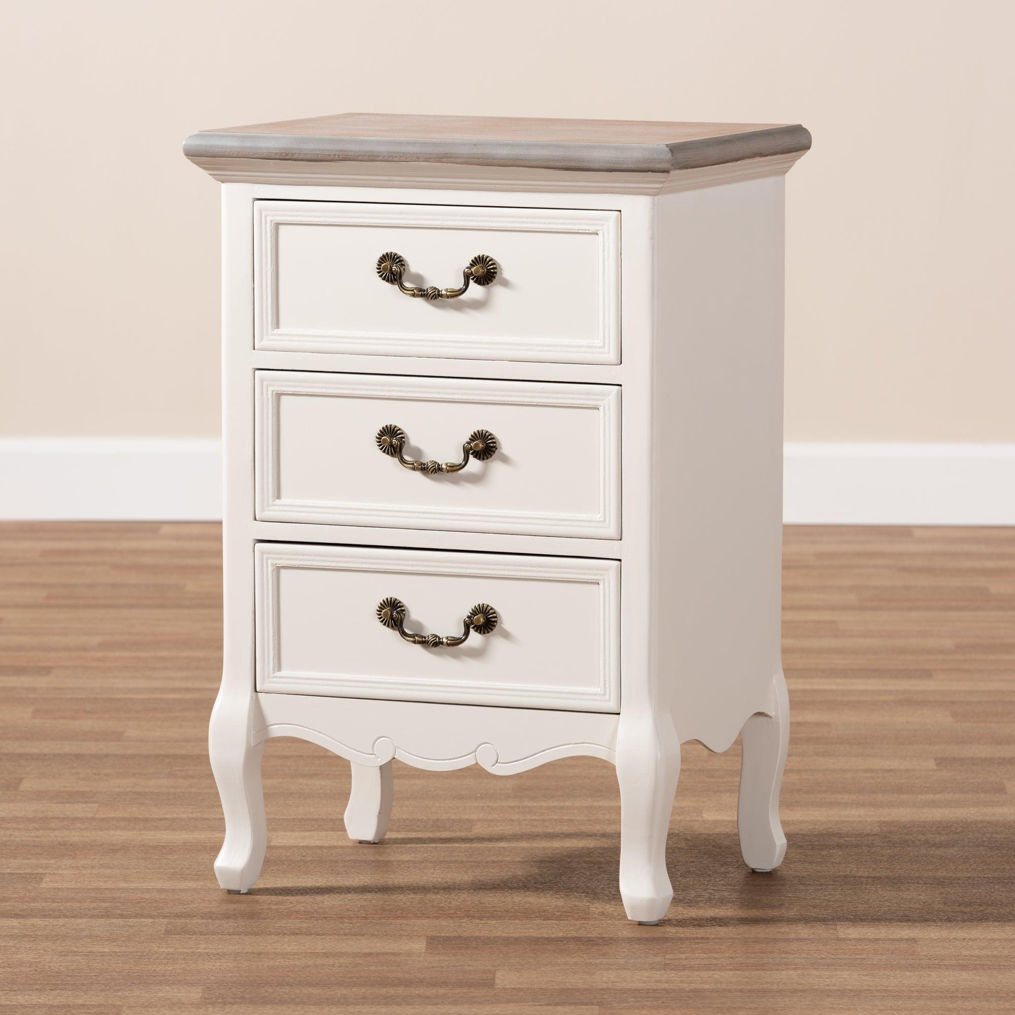 Capucine Antique French Country Cottage Two Tone washed and Finished Wood 3-Drawer End Table