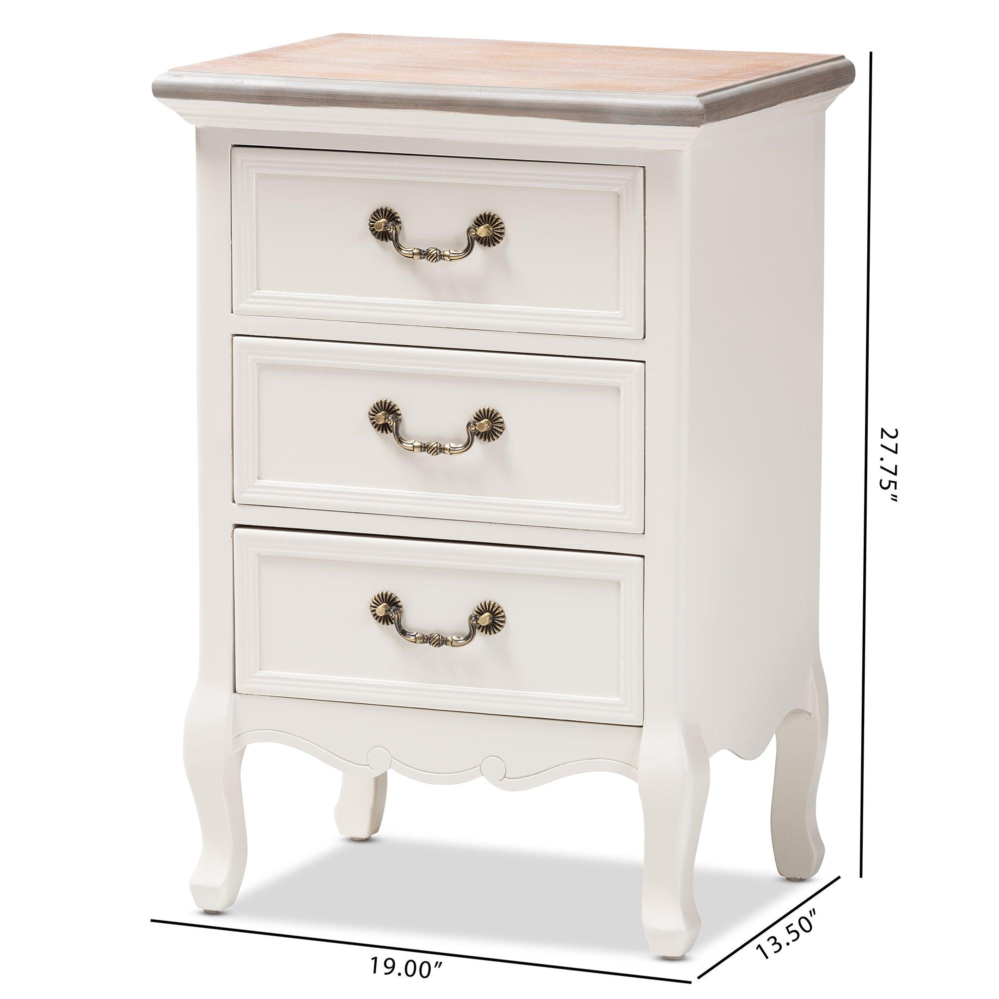 Capucine Antique French Country Cottage Two Tone washed and Finished Wood 3-Drawer End Table