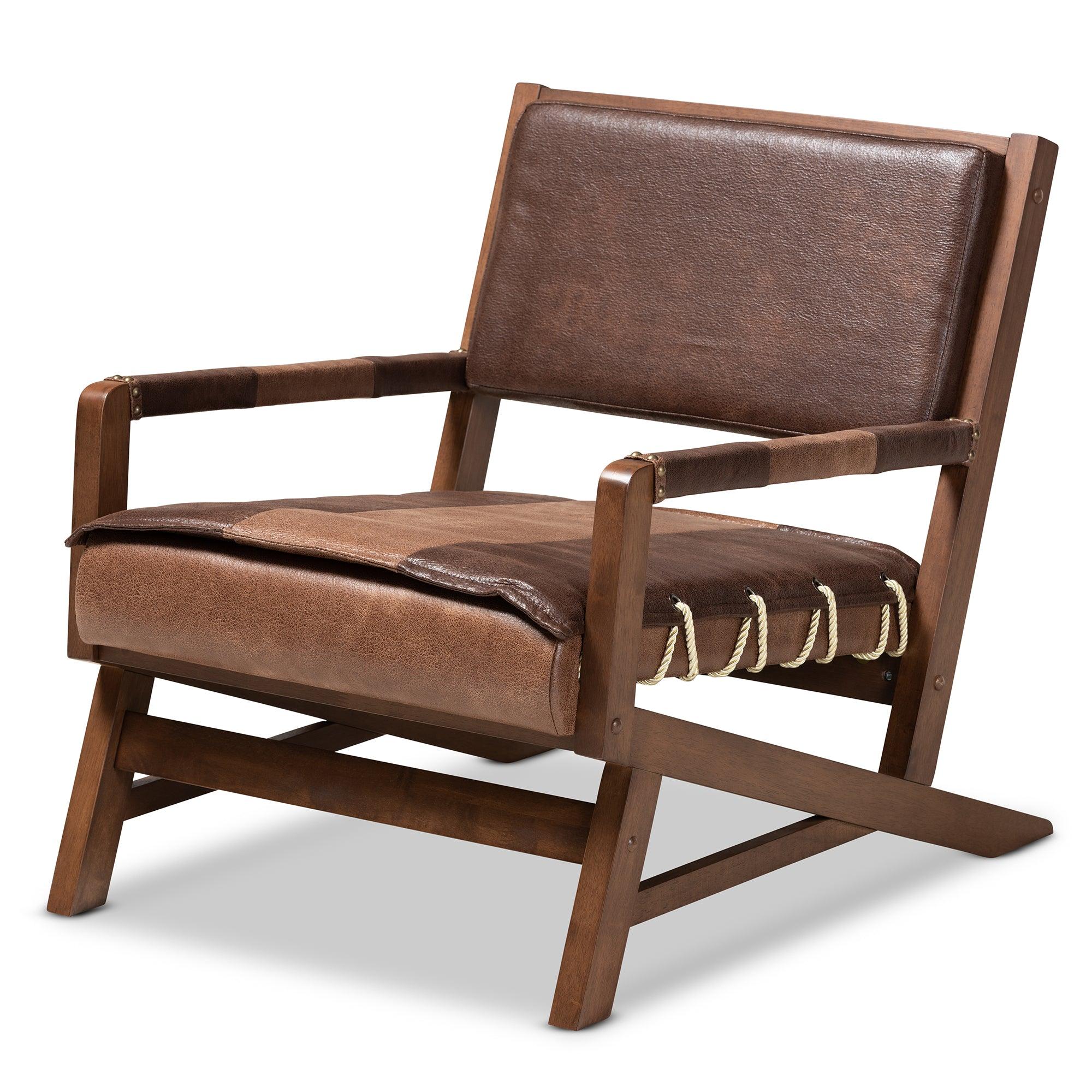 Rovelyn Rustic Faux Leather Upholstered Finished Wood Lounge Chair