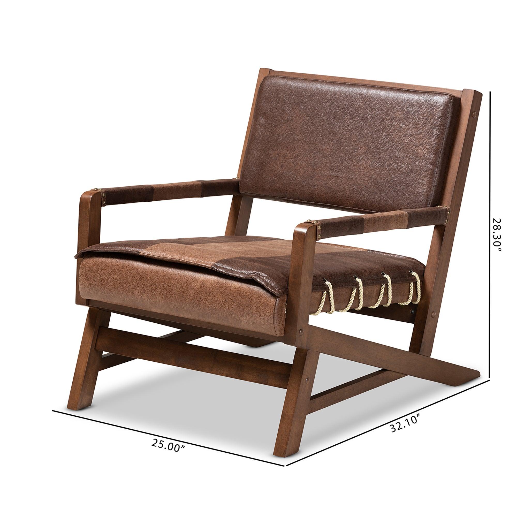 Rovelyn Rustic Faux Leather Upholstered Finished Wood Lounge Chair