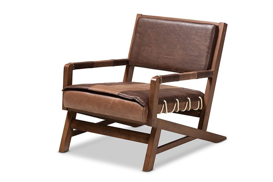 Rovelyn Rustic Faux Leather Upholstered Finished Wood Lounge Chair