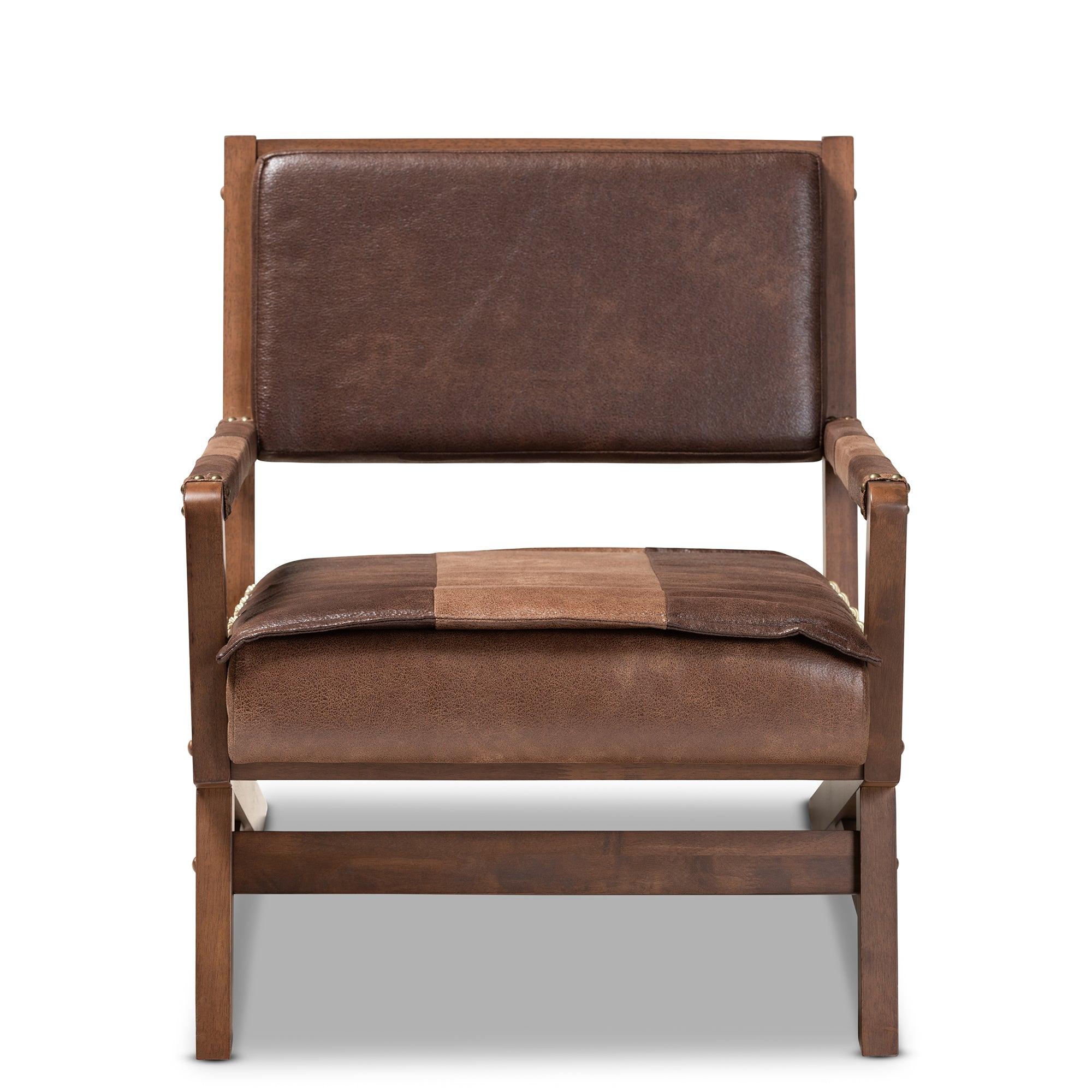 Rovelyn Rustic Faux Leather Upholstered Finished Wood Lounge Chair