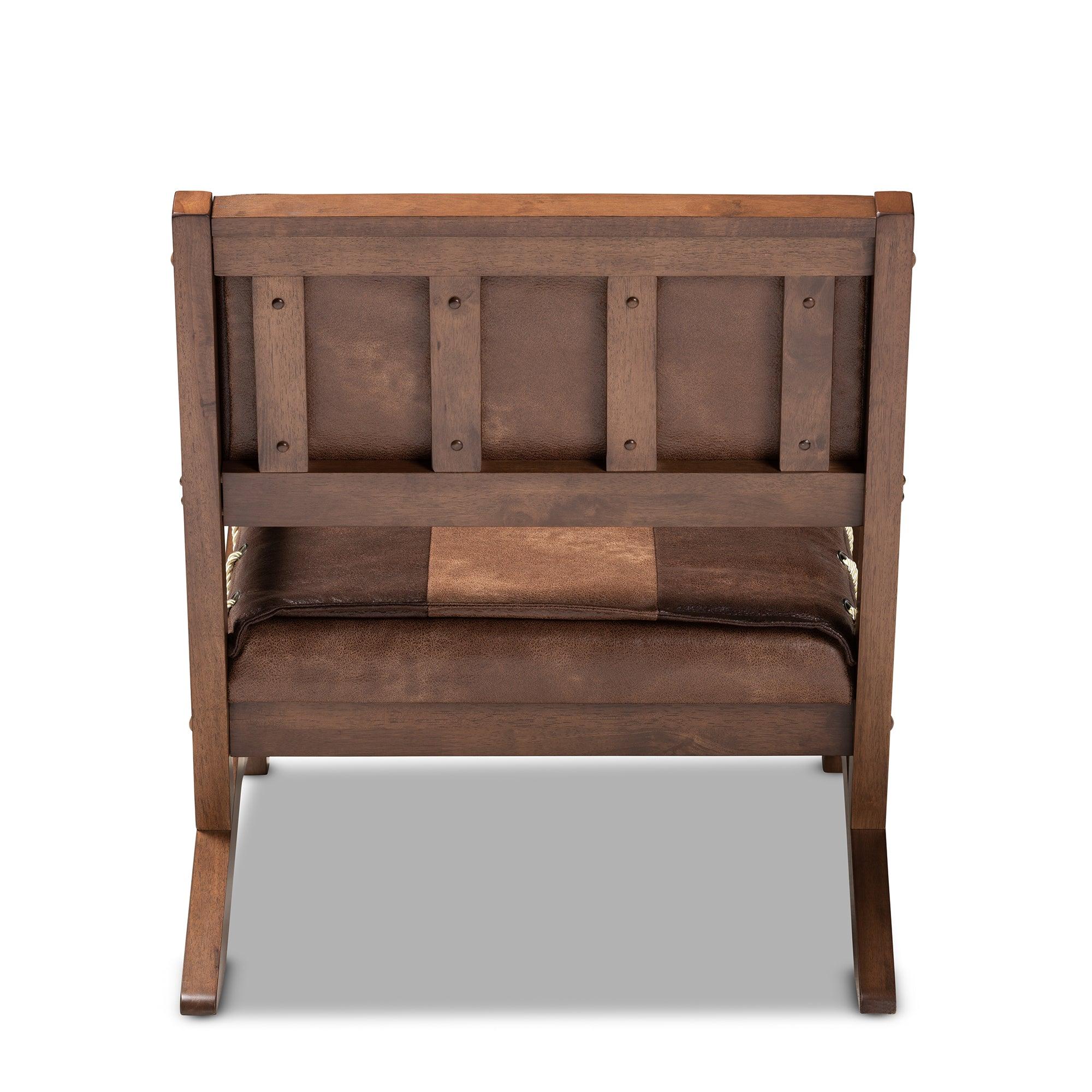 Rovelyn Rustic Faux Leather Upholstered Finished Wood Lounge Chair