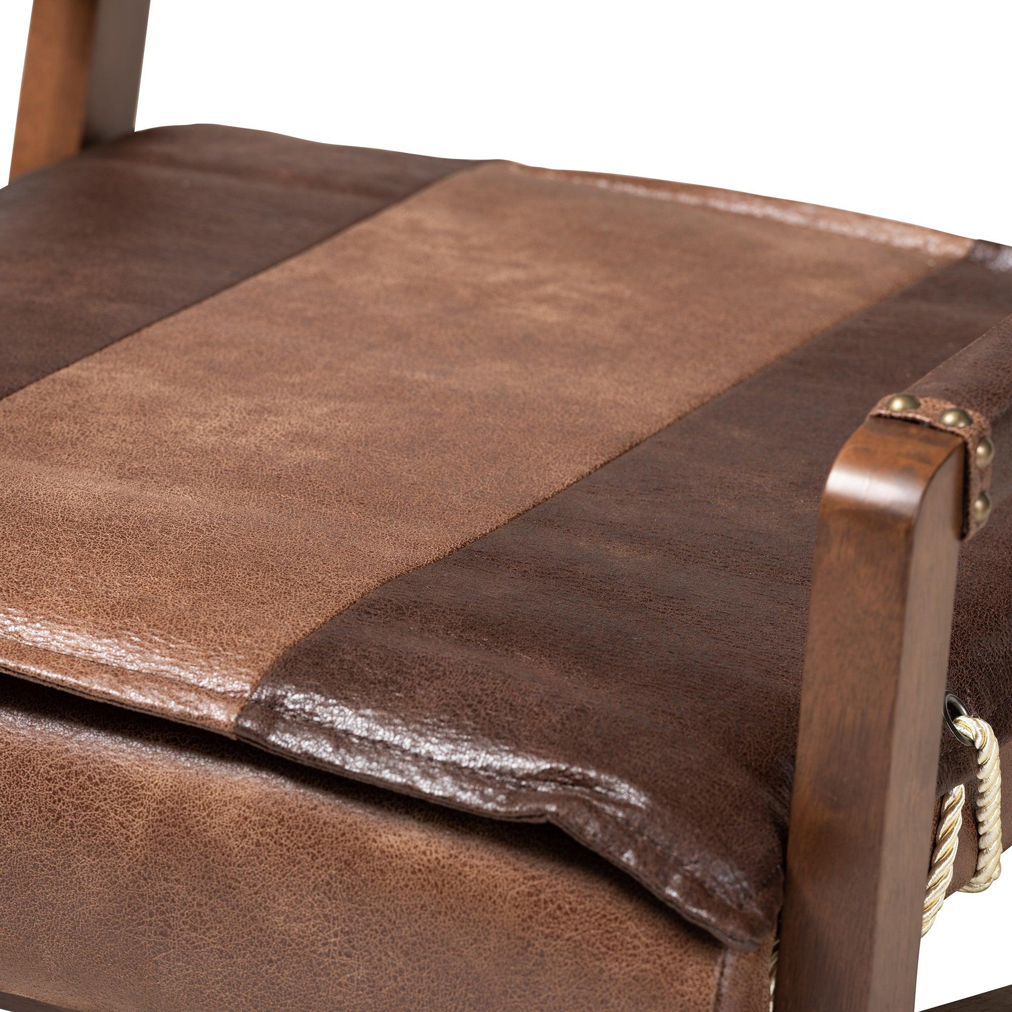 Rovelyn Rustic Faux Leather Upholstered Finished Wood Lounge Chair