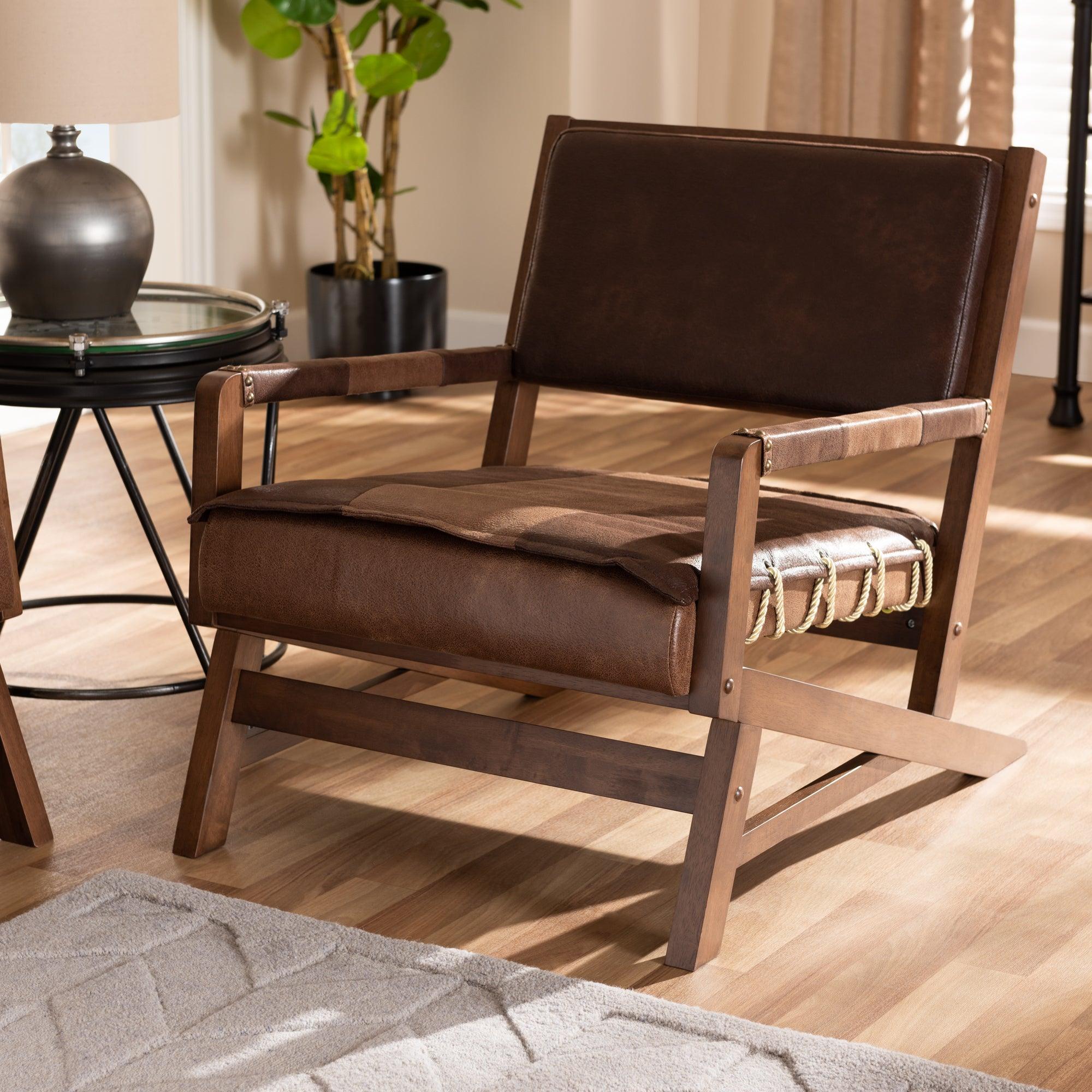 Rovelyn Rustic Faux Leather Upholstered Finished Wood Lounge Chair