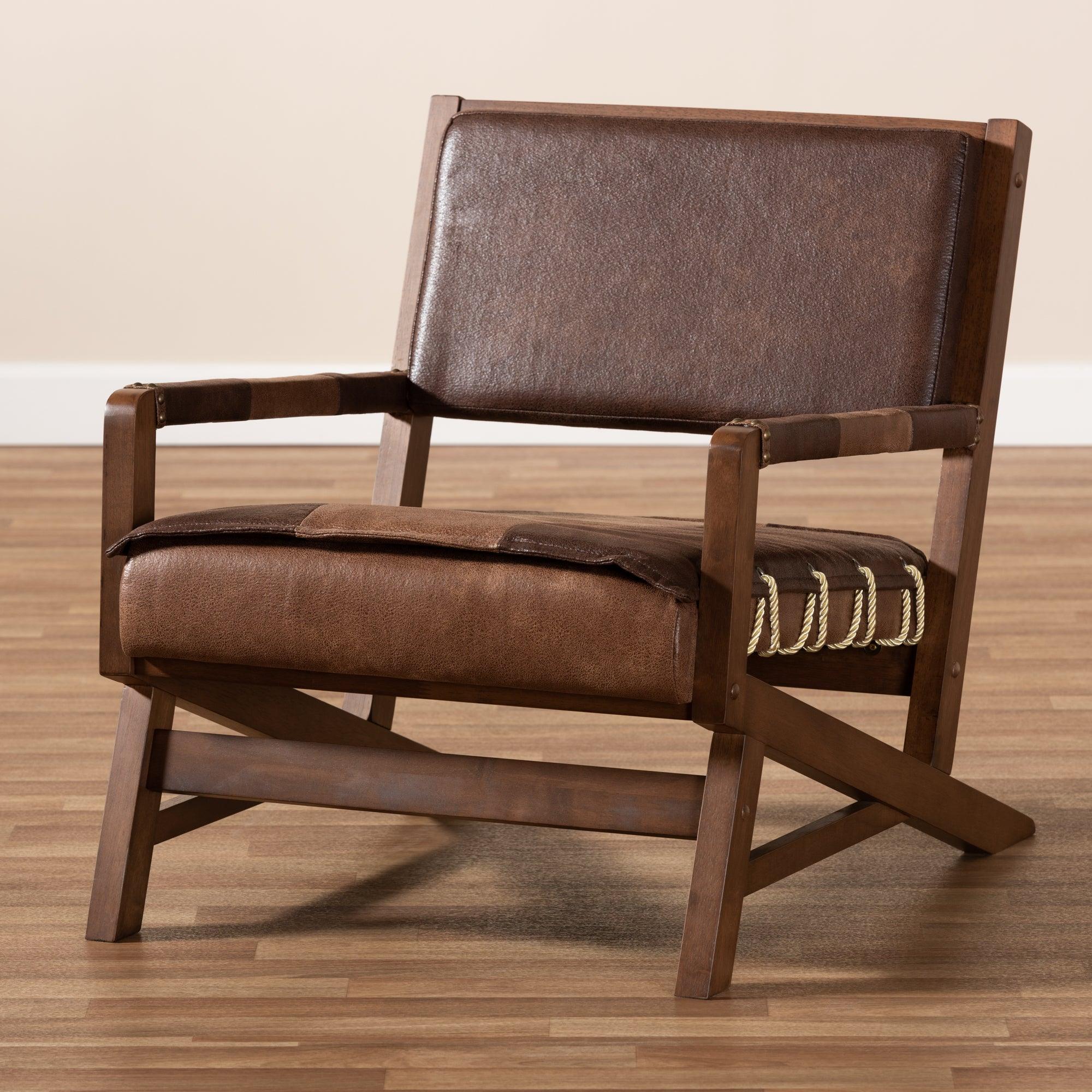 Rovelyn Rustic Faux Leather Upholstered Finished Wood Lounge Chair