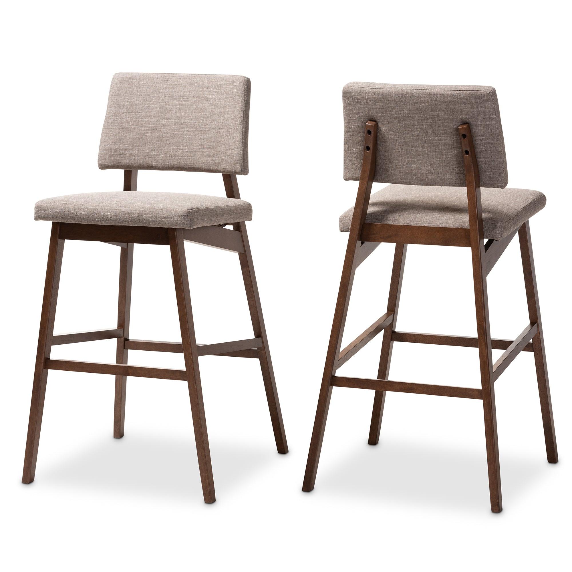 Colton Mid-Century Modern Light Fabric Upholstered and -Finished Wood Bar Stool Set of 2