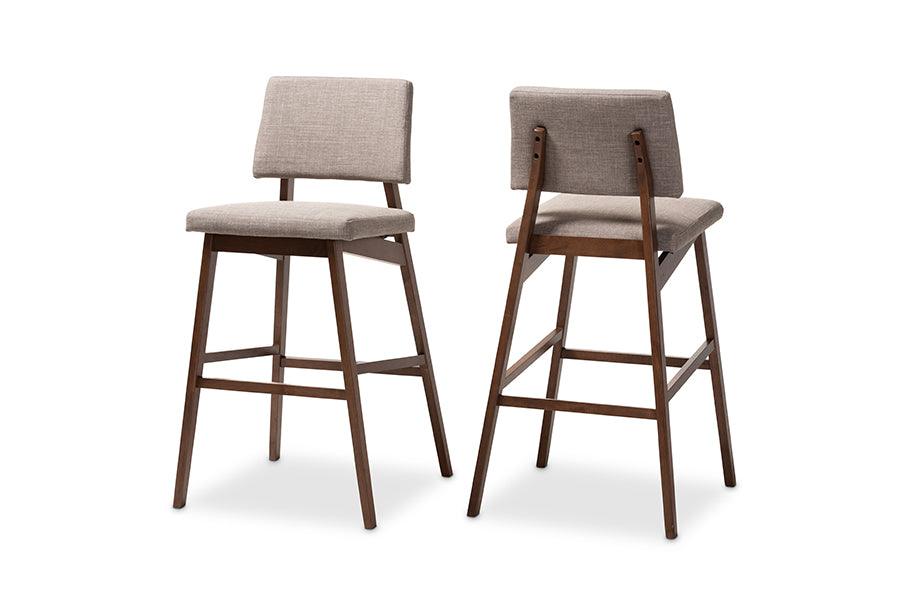 Colton Mid-Century Modern Light Fabric Upholstered and -Finished Wood Bar Stool Set of 2